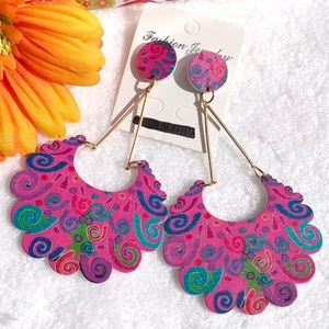 Long Boho Festival Earrings Whimsical Wood Dangles